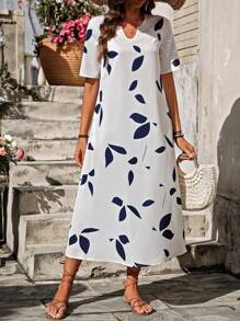 EMERY ROSE 缺口领口隐形口袋连衣裙长款女装 - 白色 - 查看 4