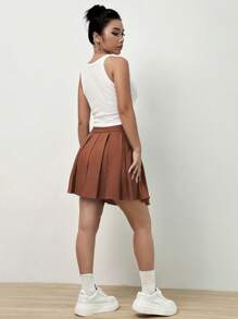 Flirla Women's Solid Color Pleated Skirt