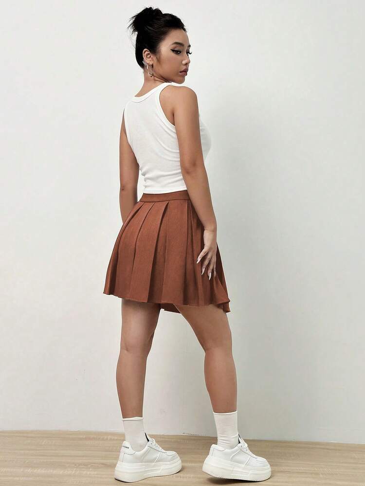 Women's Solid Color Pleated Skirt