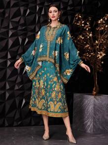 Modelyn Elegante Lockere Damenbluse Mit Batwing-ärmeln Und Blumenmuster Im Western-stil