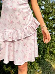 Soleia 女款花卉印花掛脖繫帶腰圍連身裙 - 粉色 - 查看 5