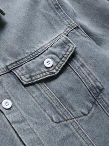 Manfinity Roghcode Men's Ripped Dragon Head Printed Denim Shirt - Blue - View 6