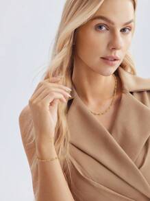 MOTF PREMIUM Mạ vàng 18K Thủ công Chuỗi Với Nhỏ bé Vàng Hạt Xương quai xanh Vòng cổ dây - Vàng - Xem 7