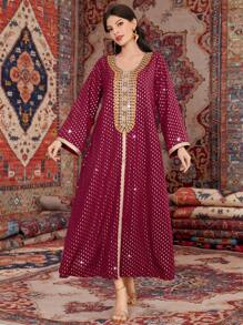 Al Najma Váy Ả Rập thêu cổ tròn - Nhiều màu - Xem 3