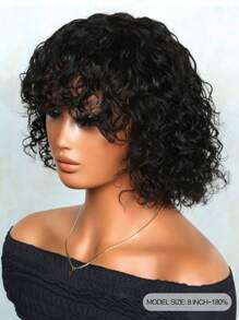 短水波真人發假髮帶劉海真正實惠頭髮替換假髮廉價假髮適合初學者準備好去假髮自然黑色 - Natural Black - 查看 4