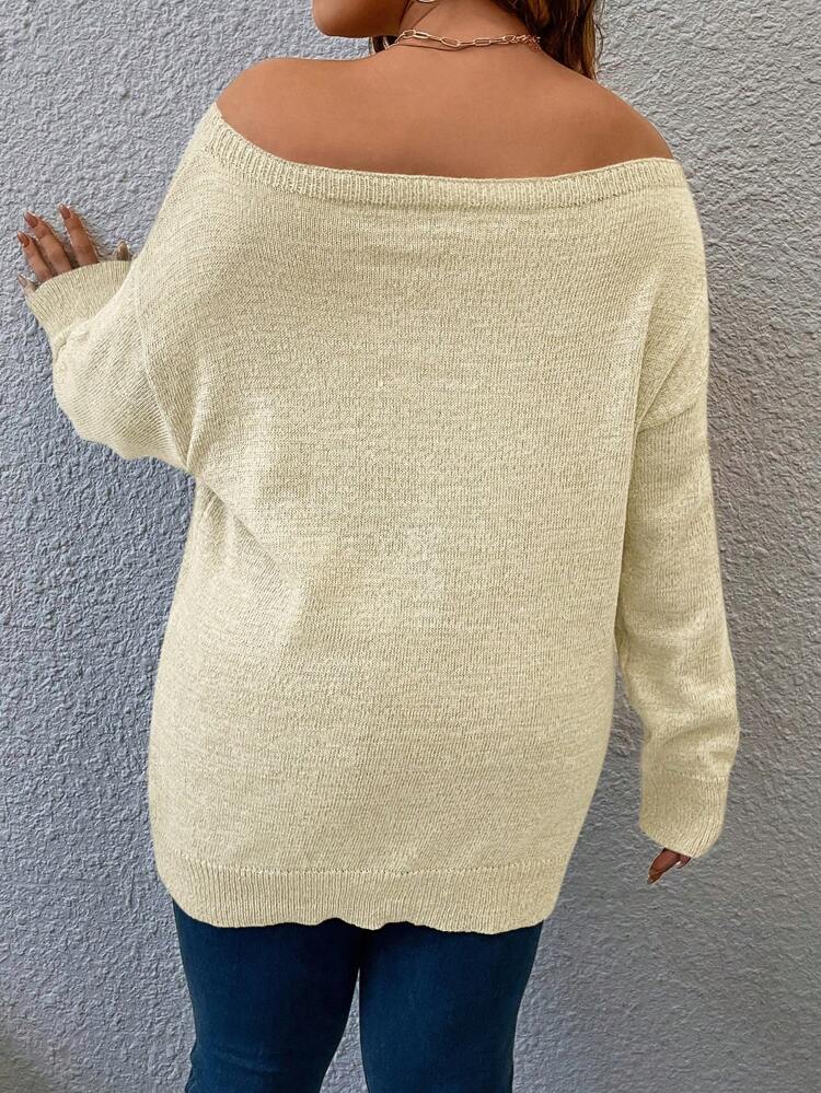 Plus Size Solid Color Long Sleeve Sweater Knit Pullover Fall Winter