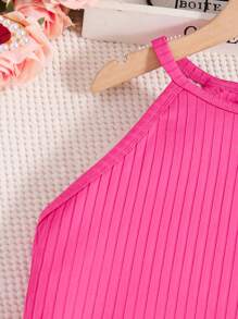 Teen Girl's Summer Halter Top And Bell Bottoms Set With Waist Bag And Belt - Hot Pink - View 6