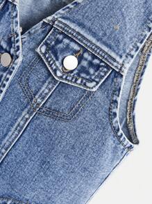SHEIN Sparklyn Tween Girl Y2K Flap Pocket Button Front Vest Denim Top