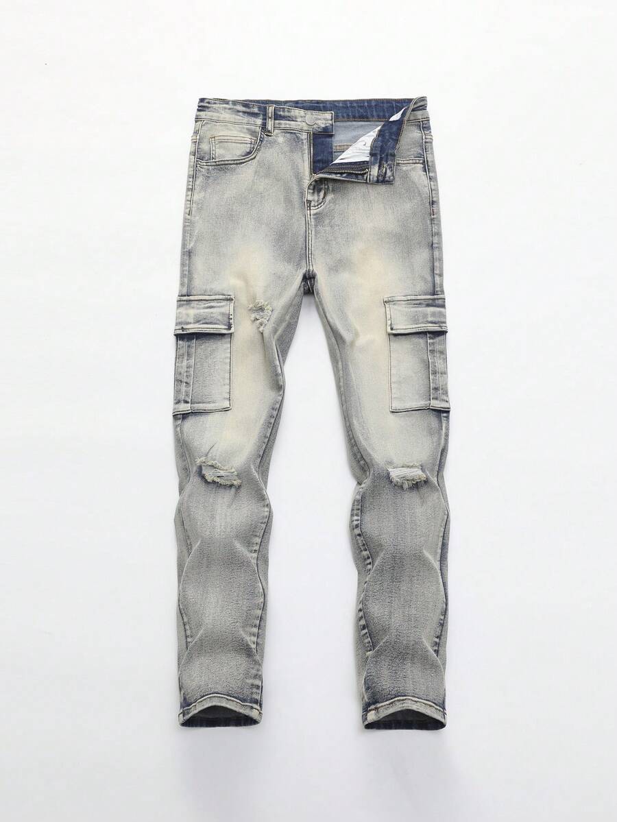 Thiếu niên Con trai Phong cách đường phố Retro Denim mùa giặt Denim Quần jean - Rửa nhẹ - Xem 1