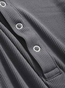 DAZY Solid Color Round Neck Half-Buttoned Bodycon Long Sleeve Women's T-Shirt,Fall Women Clothes - Dark Grey - View 9