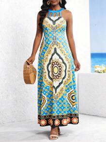 SHEIN Lady Vestido Flojo Y Sin Mangas Con Estampado Floral Y Huecos