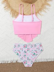 Tween Girls' Solid Color Cami Bikini Set With Ditsy Floral Print & Triangle Bottom - Multicolor - View 2
