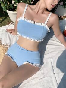 DAZY Women's Bikini Set With Frill Edges Summer,Tankini Bathing Suit Vacation - Blue - View 1