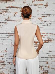 GENKIRA Ladies' Fashionable Sleeveless Shirt With Zipper Front - Apricot - View 2