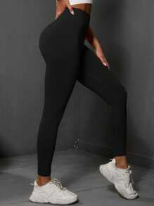 Easithlete Leggings deportivos con control de abdomen, pantalones de yoga para mujer - Negro - Ver 2