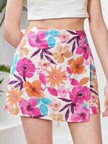 Teen Girl's Casual Floral Printed Skort For Vacation