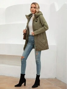 GASMAN Women's Regular Fit Hooded Zip-Up Padded Coat - Khaki - View 5