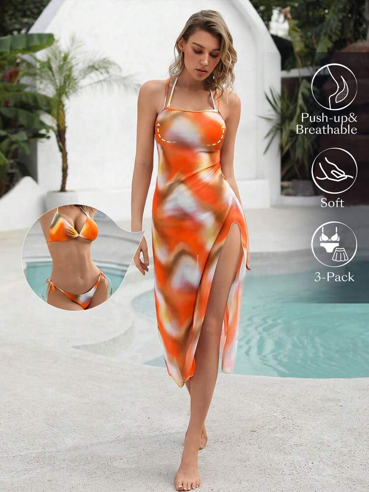 Women's Tie-Dye Halter Neck Bikini Set Summer Beach