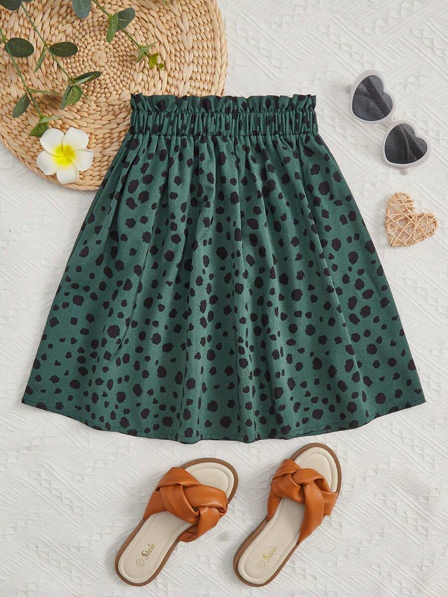 SHEIN 小女童斑點印花紙袋腰半身裙 - 彩色 - 查看 1