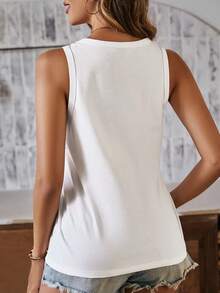 SHEIN LUNE Women Tank Tops & Camis Hewan Huruf Casual - Putih - View 2