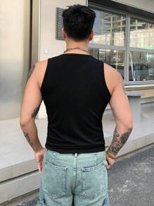 DAZY Men's Streetwear Letter Print Tank Top - Black - View 2