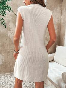 Breezaya 女性實色無袖毛衣裙,簡單簡潔的風格 - 杏色 - 查看 2