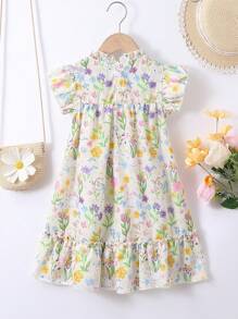 SHEIN Vintaside Kids Young Girls' Lovely Grass And Flowers Printed Bunny Dress For Summer,Holiday,Summer,Travel - Multicolor - View 2