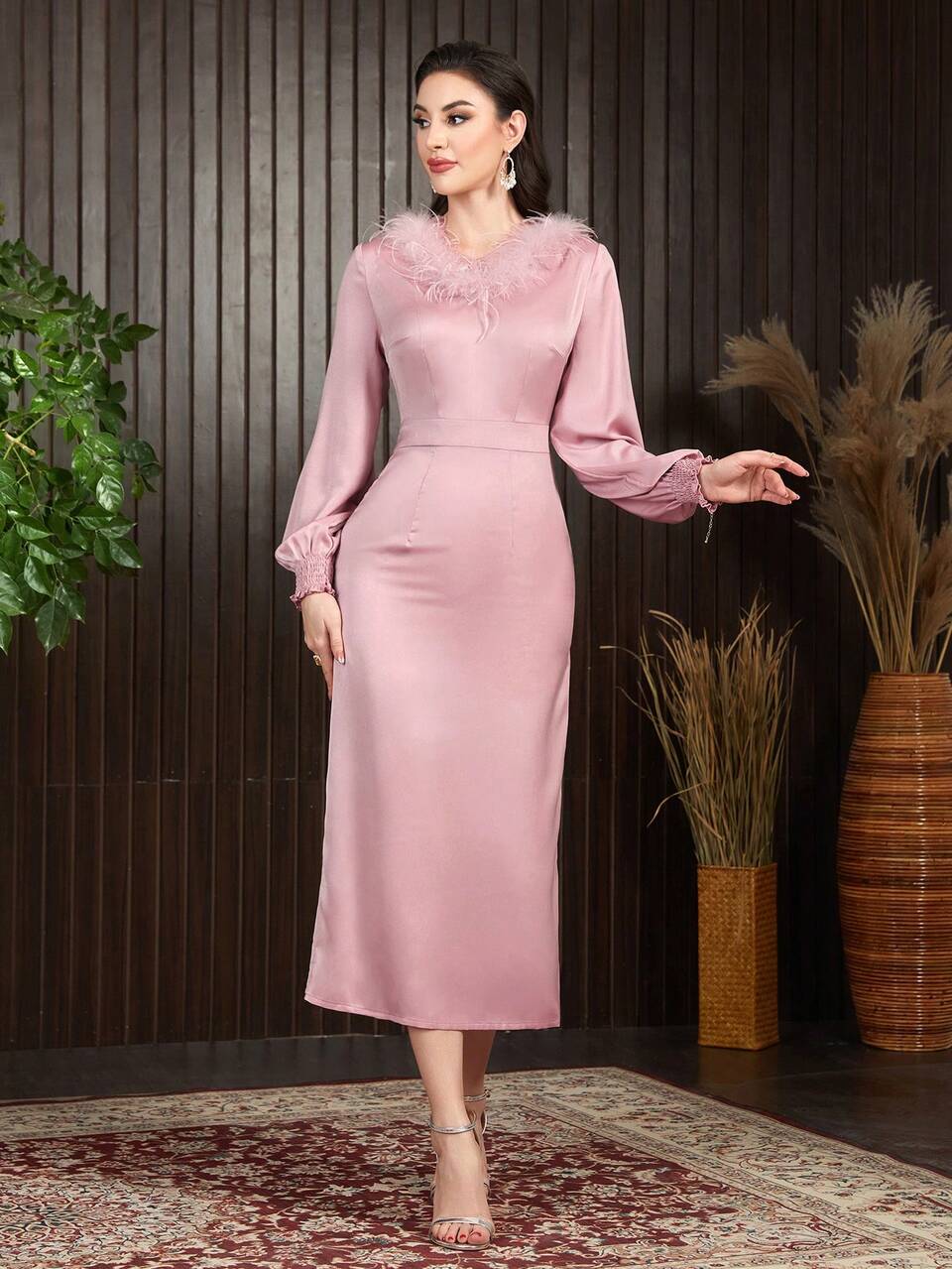 Patchwork Lantern Sleeve Dress Long Evening Dresses Fall Cloth For Women