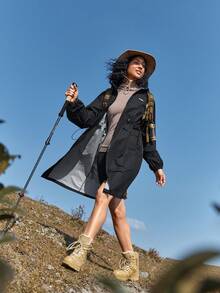 In My Nature Women's Long Sleeve Drawstring Waist Outdoor Raincoat - Black - View 5
