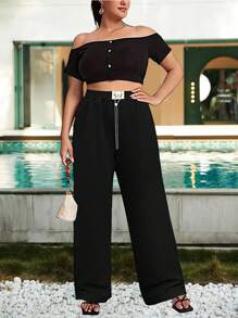 Celure Plus Size Women'S Patched Wide Leg Pants