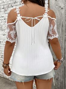 SHEIN Unity Plus Size Women's Lace Strap Cold Shoulder Blouse