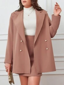 RueChic Của phụ nữ Kích thước lớn Nguyên chất Màu sắc Cổ áo tây Đôi ngực Áo vest Và Váy Bộ đồ - Lạc đà - Xem 5