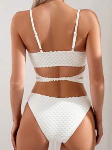 SHEIN Swim Solid Color Textured Bandeau Bikini Swimwear Set Summer - White - View 2