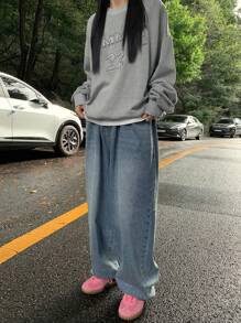 DAZY Women's Elastic Waist Wide Leg Loose Fit Jeans,Baggy Jeans