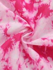 SHEIN Young Girls' Casual Tie-Dye Heart Print One-Piece Swimsuit With Skirt Set For Spring And Summer - Pink - View 4