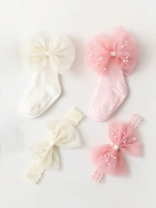 寶寶和兒童的可愛蝴蝶結裝飾襪子 - 粉色 - 查看 1
