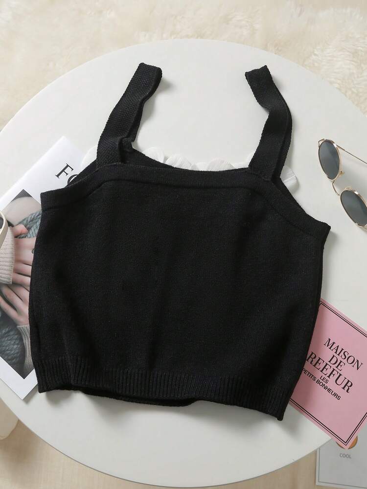 Plus Size 3d Flower Sleeveless Knitted Top