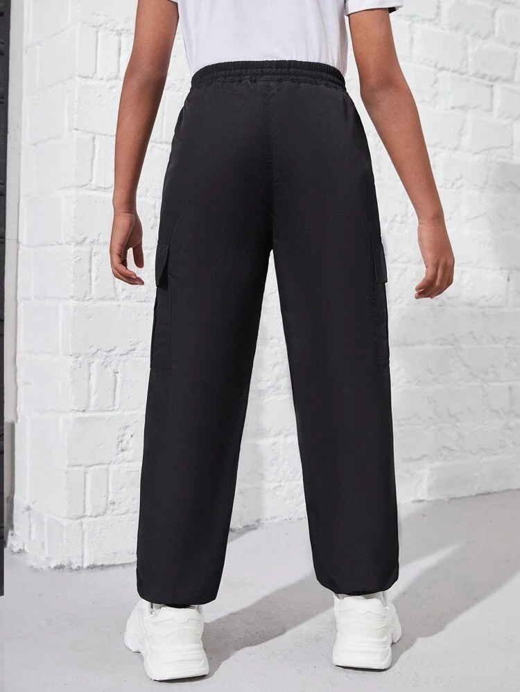 Tween Boys' Black Cargo Pants, Casual Sports Trousers For Outdoor Activities, Parent-Child Outfits