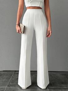 EURMUSE 高个女式宽松露缝阔腿裤 - 白色 - 查看 4