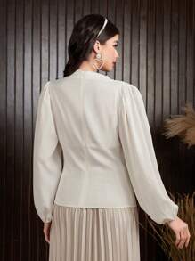 Modelyn 女士蓬蓬袖立領襯衫 - 杏色 - 查看 2