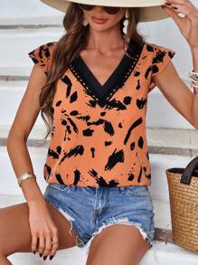 SHEIN LUNE 女式笔触印花盖袖衬衫 - 彩色 - 查看 1