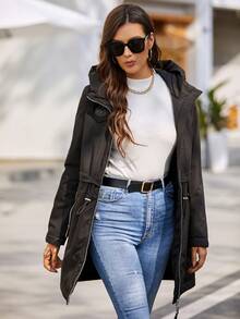 GASMAN 1pc Women Regular Zip-Front Hooded Long Sleeve Jacket