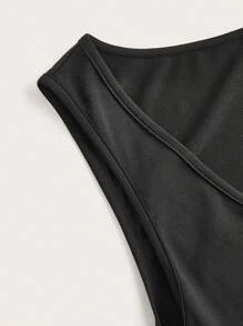 Slaydiva Casual Minimalist Wide Strap V-Neck Fitted Plus Size Ladies Sundress, Suitable For Summer Suitable For Going Out Chic Dress - Black - View 4