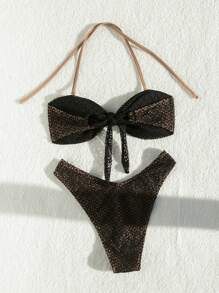 SHEIN Swim Conjunto de bikini bordado para mujer, conjunto de bikini de dos piezas traje de baño para playa de verano