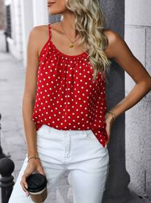 SHEIN LUNE Ladies' Polka Dot Printed Camisole Top,Casual - Burgundy - View 3