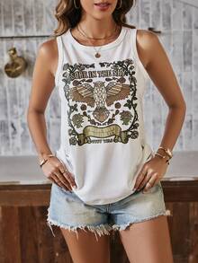 SHEIN LUNE Women Tank Tops & Camis Hewan Huruf Casual - Putih - View 5