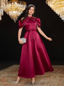 Modelyn Váy bó eo đính đá lấp lánh màu đỏ tía vai - Màu Đỏ Sâu - Xem 7