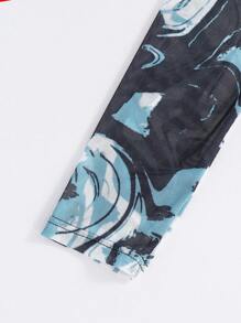 Top De Malla De Manga Larga Con Estampado De Mármol Informal Para Adolescentes, Conjunto De 3 Piezas Que Incluye Top Cami Y Pantalones, Perfecto Para Uso Diario En La Calle