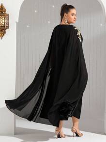 Modelyn Plus Size Women's Embroidered Cape Sleeve Arabic Dress,Elegant Evening Party Dress Long Evening Dresses