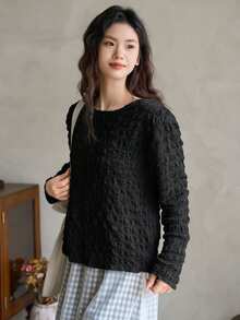 FRIFUL 女性圓領黑色紋理t卹